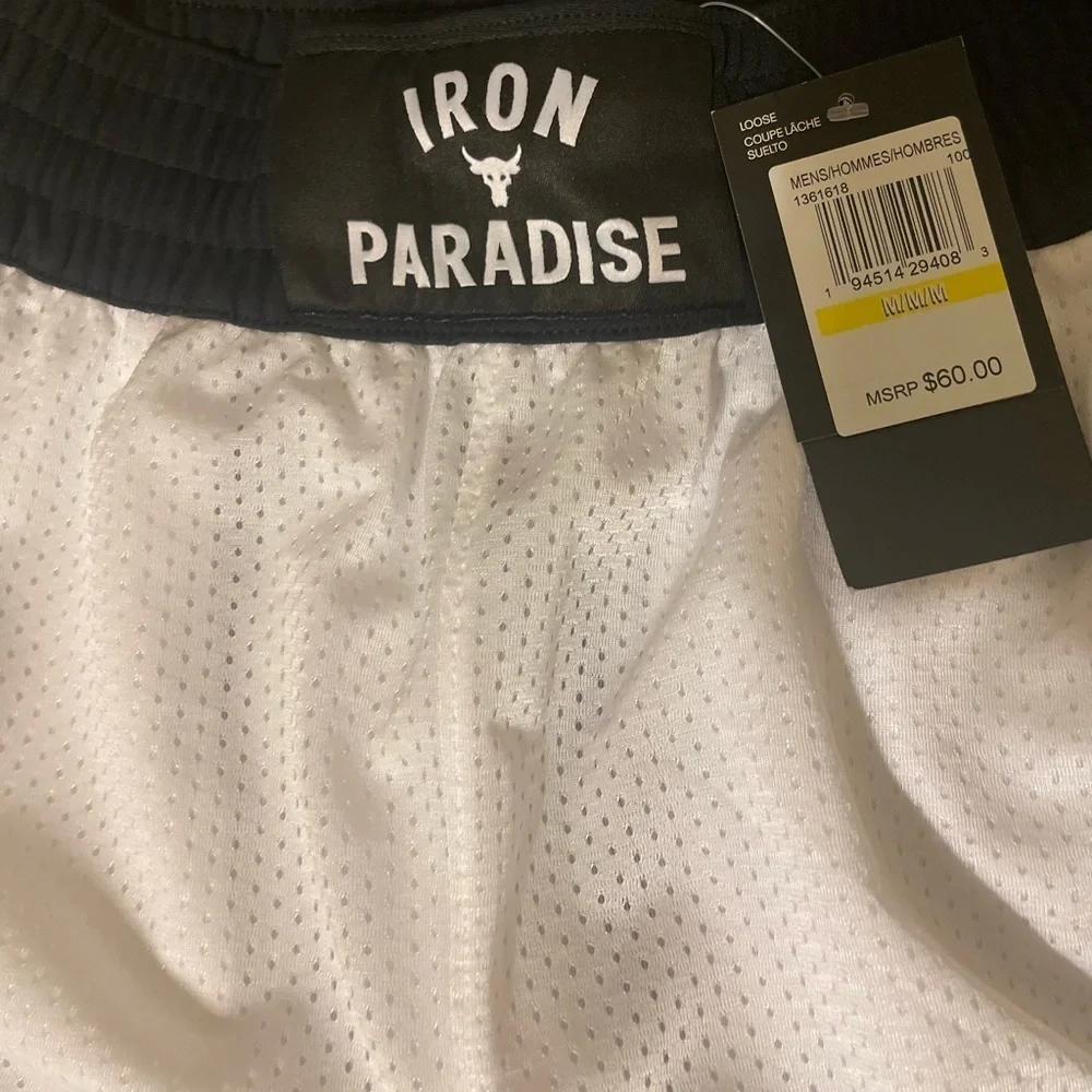 Under Armour Project Rock Mens Iron Paradise White Mesh Shorts 1361618 Sz - Picture 6 of 9